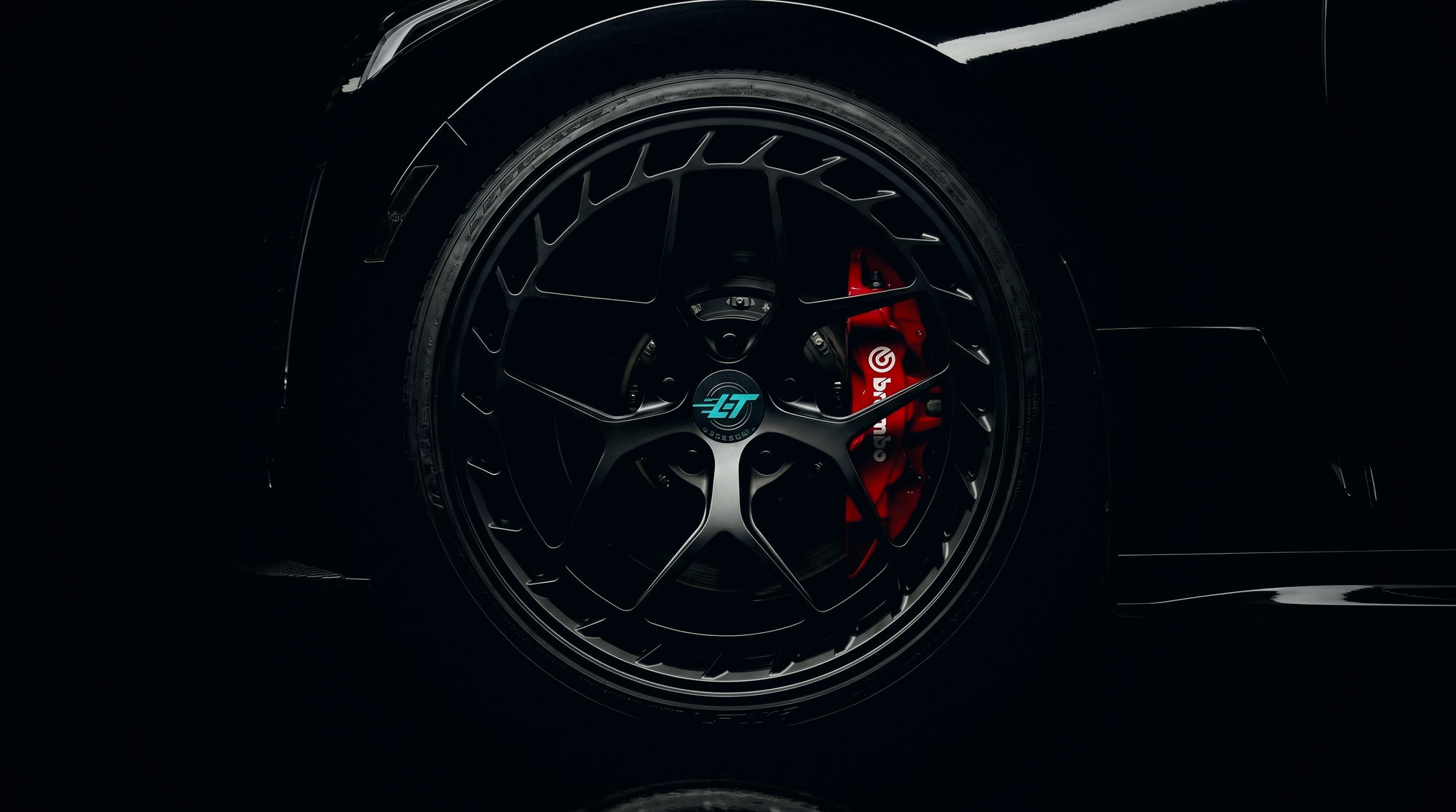 LT Forged matte black multi-spoke forged wheel on showroom display